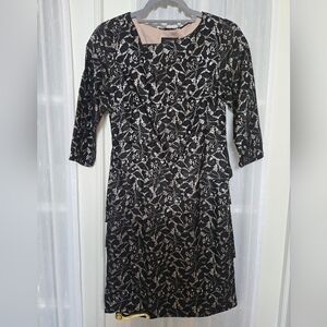 Tahari Black and Silver Long Sleeve Lace Dress